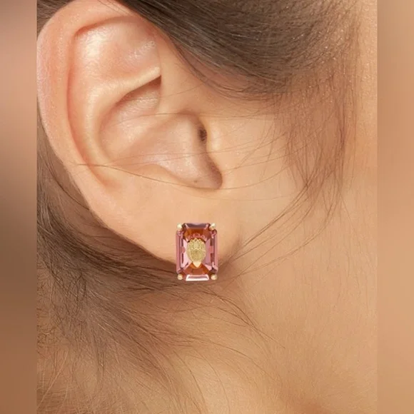 Kurt Geiger London Pink Crystal Eagle Stud Earrings Gold Tone - Picture 6 of 6